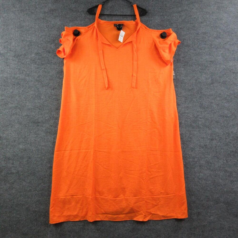 Ashley Stewart Dress Womens 22/24 Orange Cold Shoulder V-Neck Tank Dress NWT